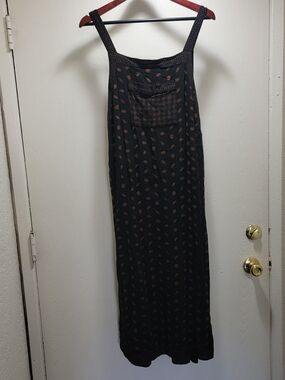 Carole Little Black Maxi Dress with Brown Leaf Print